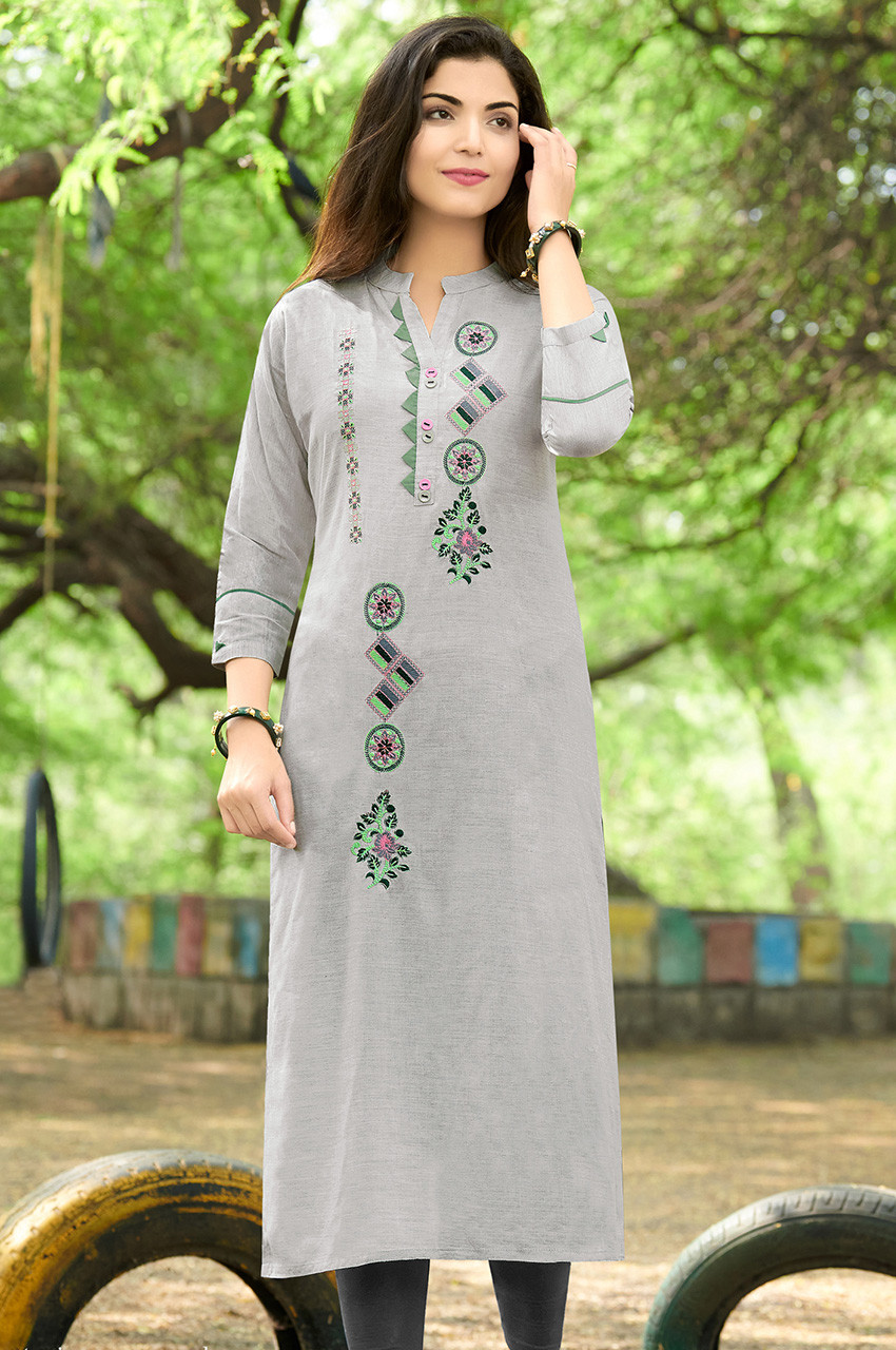 Buy Aarti Designs Pure Cotton Straight Fit with Long Sleeve & Front Buttons  Round Neck Cream Shades Kurti at Amazon.in